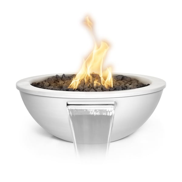 The Outdoor Plus 48 Round Sedona Fire, Water Bowl, Powder Coated Metal, White, Liquid Propane OPT-48RPCFWE12V-WHT-LP - main